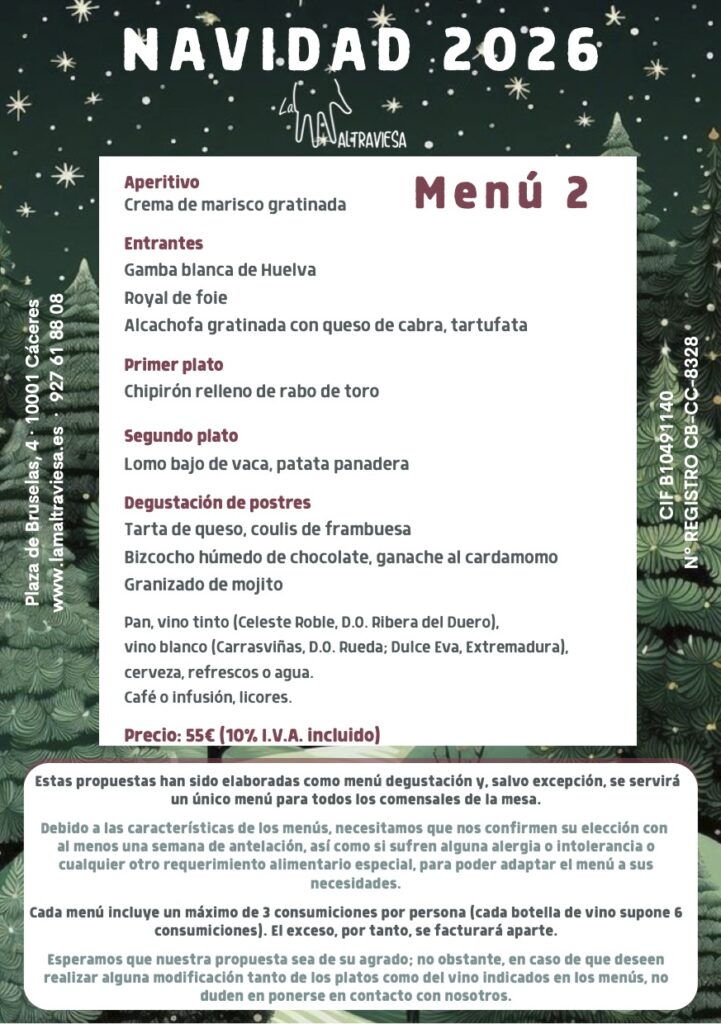 Menú 2 navidad La Maltraviesa 2026